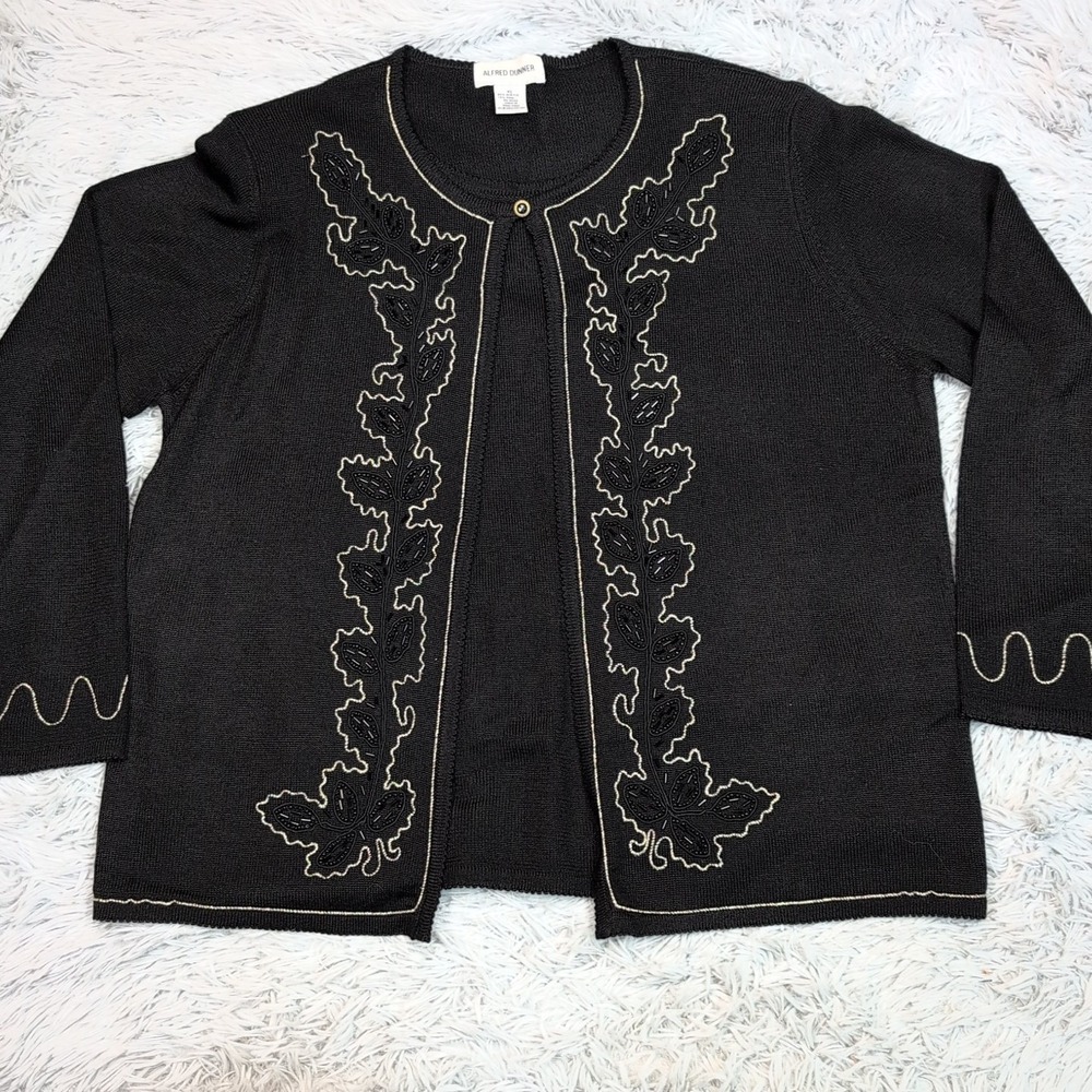 Vintage Alfred Dunner Sweater Womens XL Black Wool Blend Beaded Sparkly